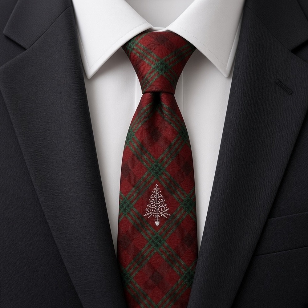 Holiday Traditions Hallmark Mens Red Green Plaid Christmas Tree Necktie Tie